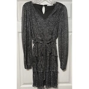 Angashion Tiered Sparkly Lined Mini Dress‎ Sz M Party Holiday Glam